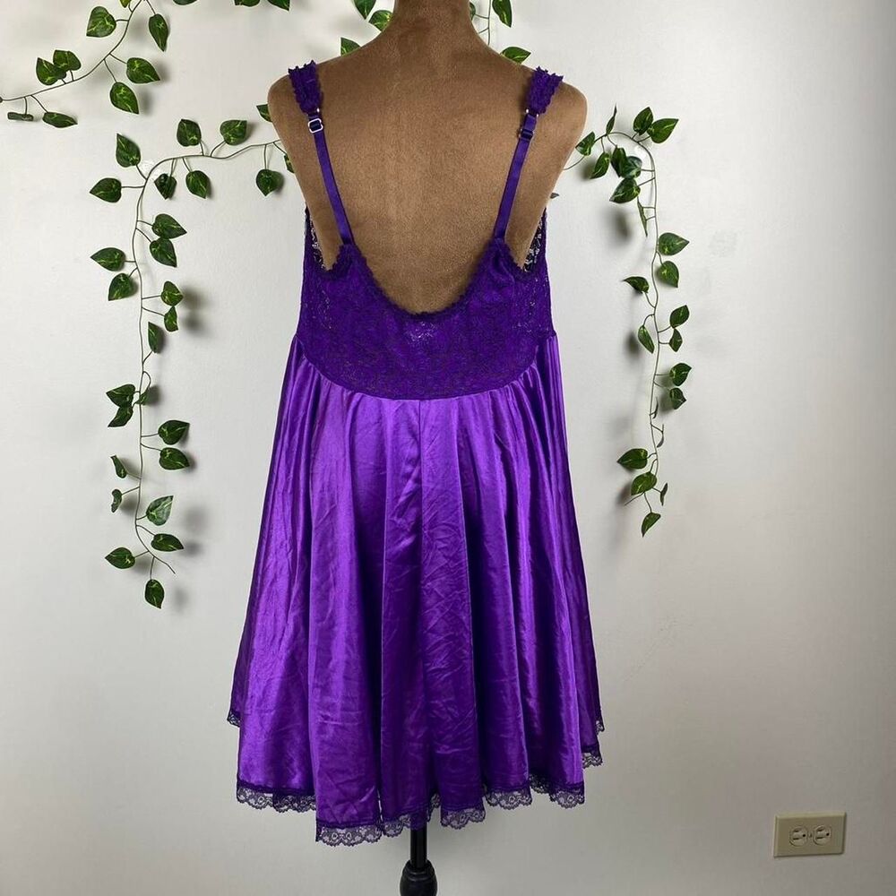3X Vintage Purple 100% nylon slip dress sheer mesh lace top satin finish fairy - Picture 5 of 5